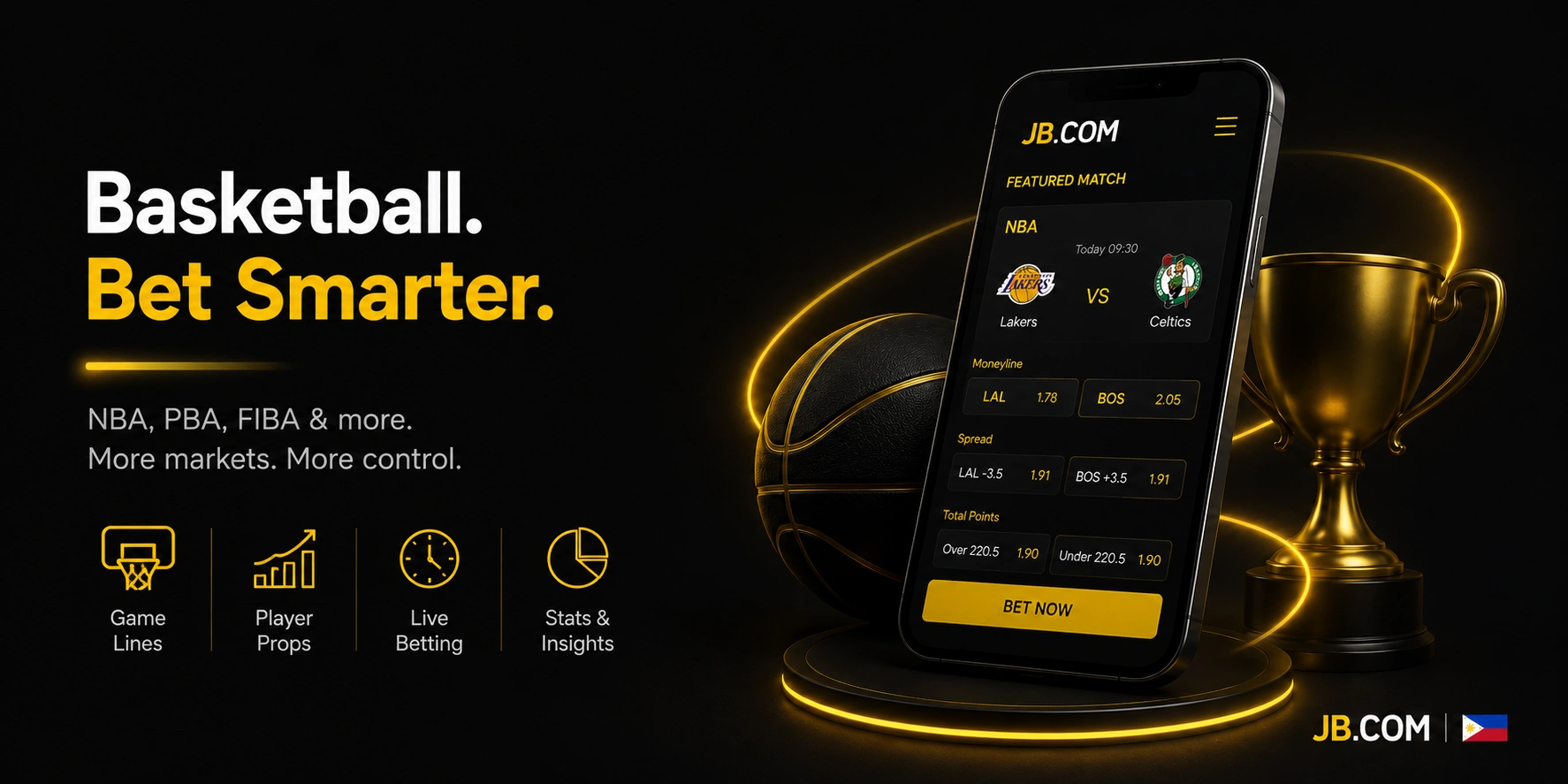 JB.COM basketball betting app with NBA live odds and smart wager tools in PH