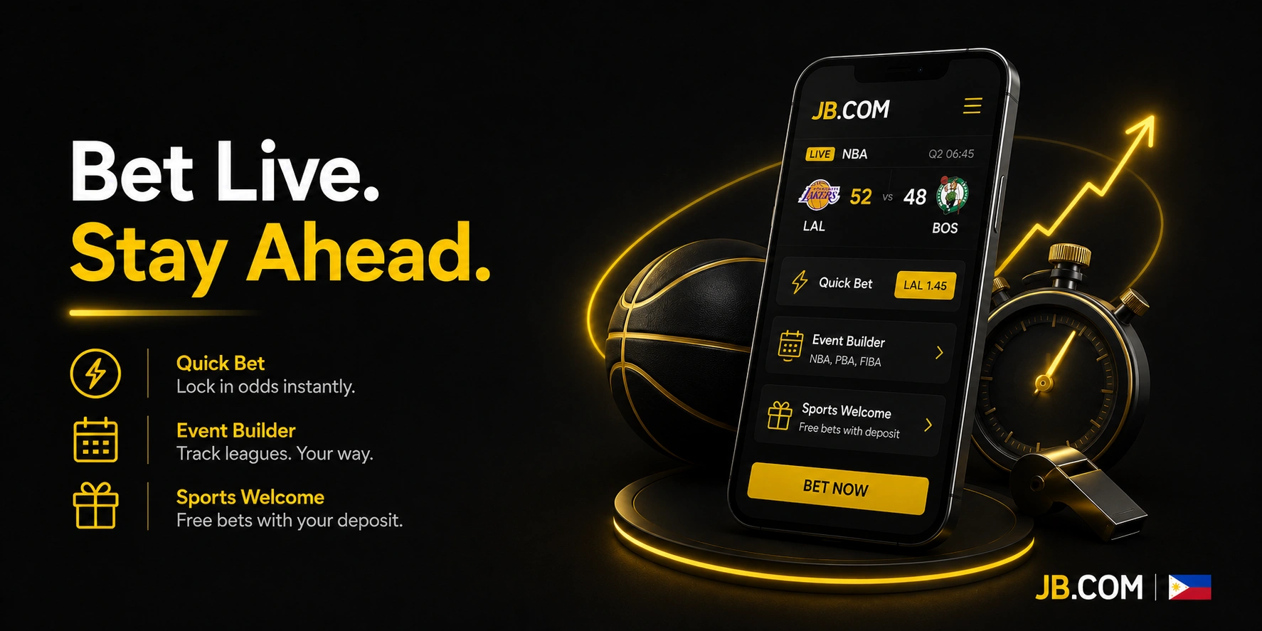 Live basketball betting on JB.COM with quick bets and NBA event builder